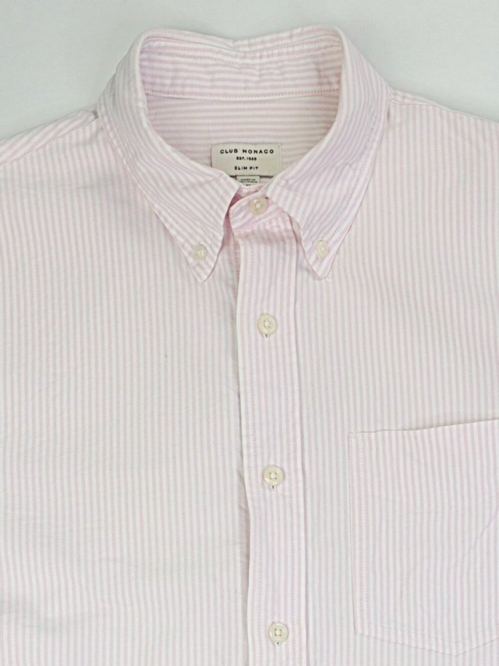 Club Monaco Slim Fit White Pink Stripe Mens Size Medium Button Down Oxford Style